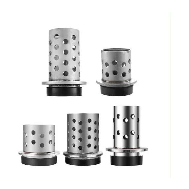 Stainless steel perforated casting flasks seated on black rubber sprue bases in a range of diameters from 2 inch to 6 inch.